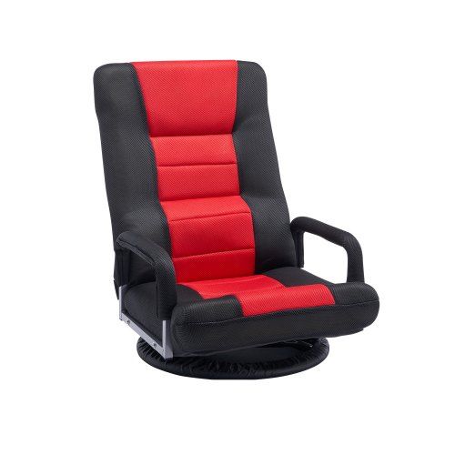 Draaibare vloergamestoel met armleuningen – 6‑positie rugleuning, 360° rotatie, rood‑zwart